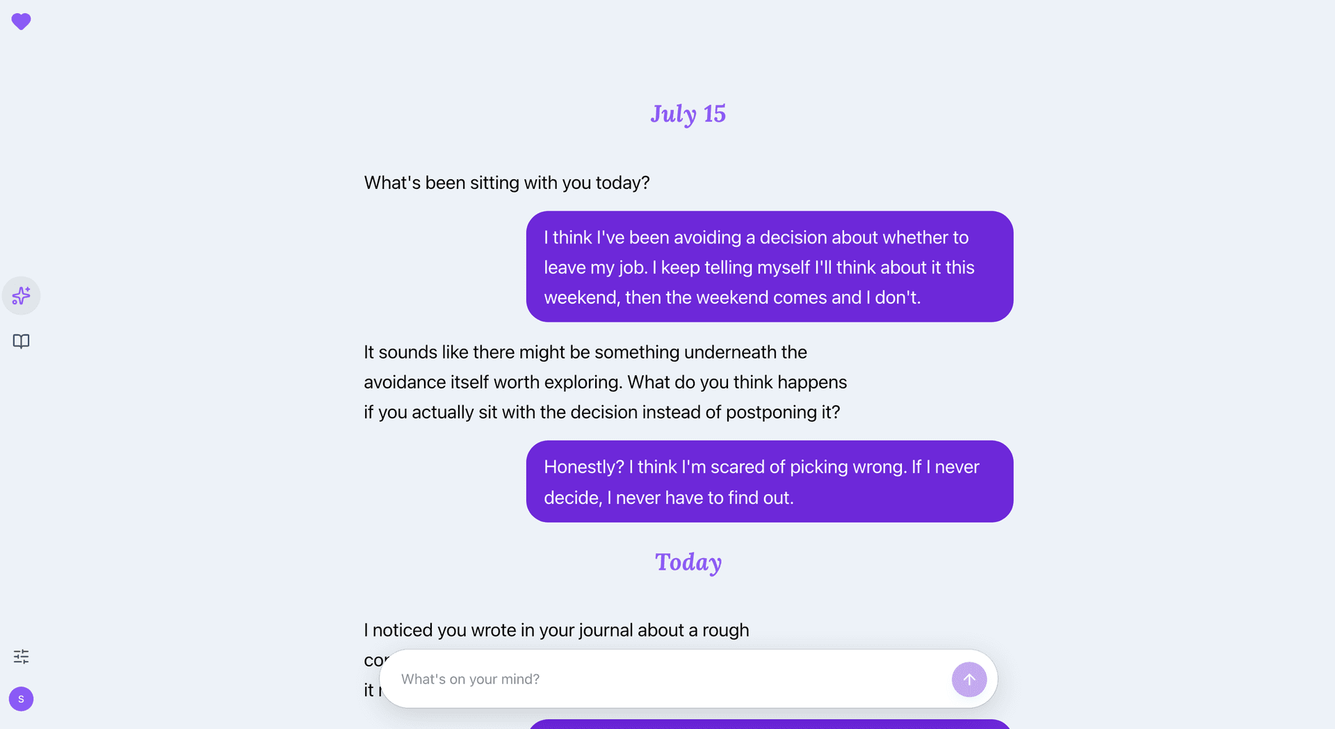 A conversation with the KindMind Guide, exploring a hard decision