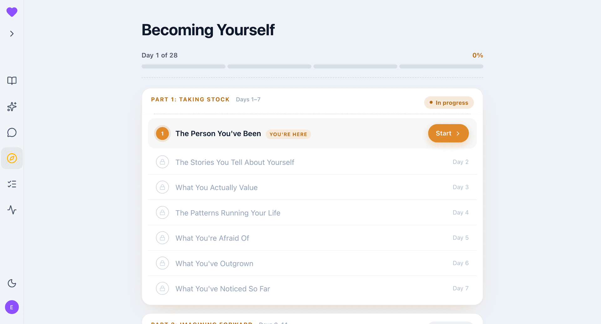 KindMind Paths overview showing an active path with your guide